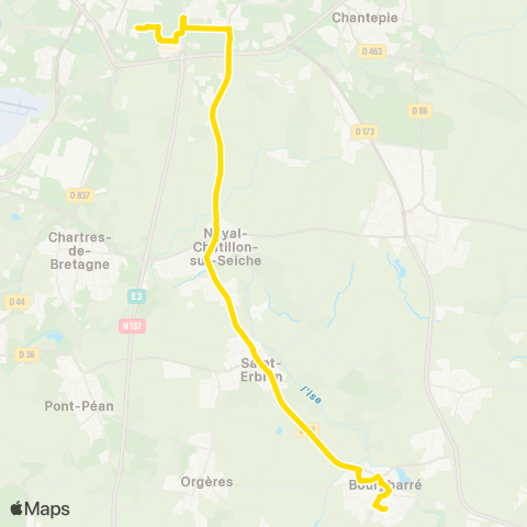 STAR Rennes (Henri Fréville) - Noyal-Châtillon-s/-Seiche - St-Erblon - Bourgbarré (Ctre de Loisirs) map