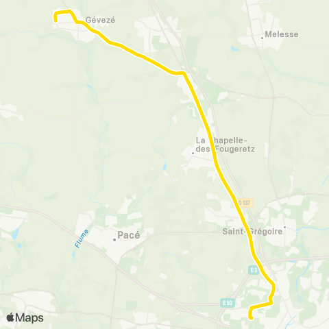 STAR Gévezé (Cheval Blanc) - Rennes (Villejean-Uni) map