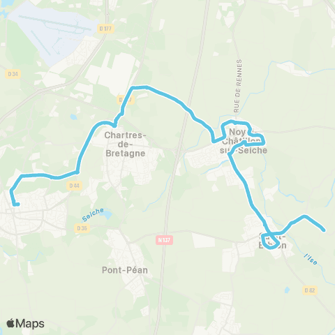 STAR - Lignes scolaires St-Erblon (Douazel) - Noyal-Châtillon-s/-Seiche - Bruz (Aire du 8 Mai) map