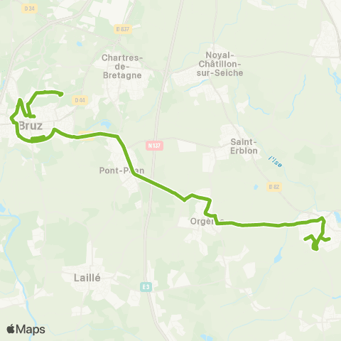 STAR - Lignes scolaires Bourgbarré (La Fretais) - Orgères - Bruz (Anita Conti) map