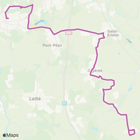 STAR - Lignes scolaires Bruz (Aire du 8 Mai) - St-Erblon - Orgères - Bourgbarré (Houssais) map