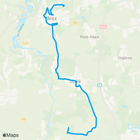 STAR - Lignes scolaires Bruz (Aire du 8 Mai) - Laillé (Couais) map