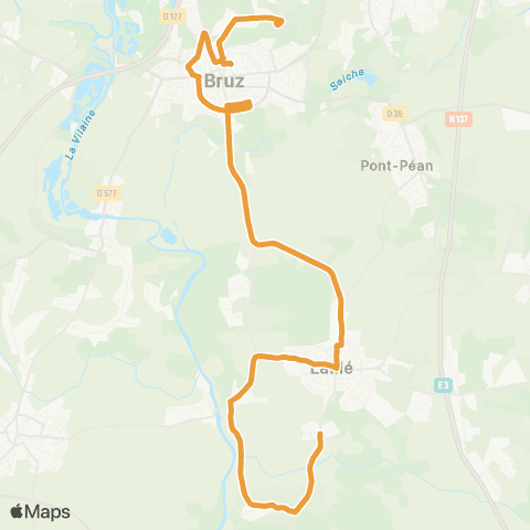STAR - Lignes scolaires Bruz (Anita Conti) - Laillé (Châtaigneraie) map