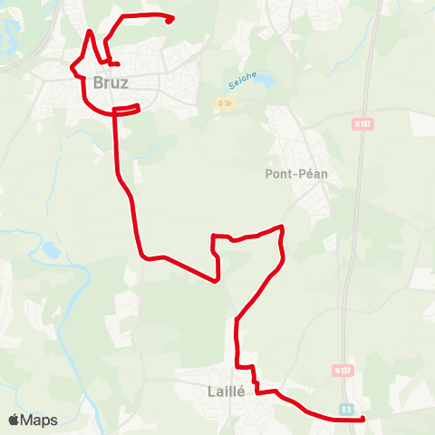 STAR - Lignes scolaires Bruz (Aire du 8 Mai) - Laillé (Château d'Eau) map