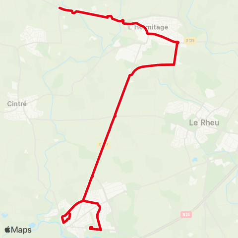 STAR - Lignes scolaires La Chapelle-Thouarault (Cherterie) - L'Hermitage - Mordelles (Collège St-Yves) map
