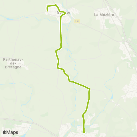STAR - Lignes scolaires Gévezé (Cheval Blanc) - Pacé (Ctre scolaire Pacé) map