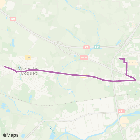 STAR - Lignes scolaires Rennes (Collège Rosa-Parks) - Vezin-le-Coquet (Vallée) map