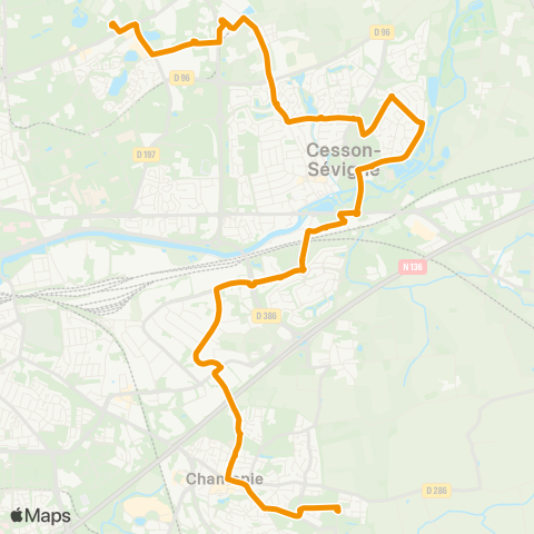 STAR Rennes (ZA St-Sulpice) - Cesson-Sévigné - Chantepie (Rosa Parks) map