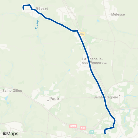 STAR Gévezé (Cheval Blanc) - Rennes (Villejean-Uni) map