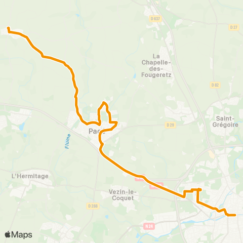 STAR Rennes (Villejean-Uni) - Pacé (Pâtis Roussel) map