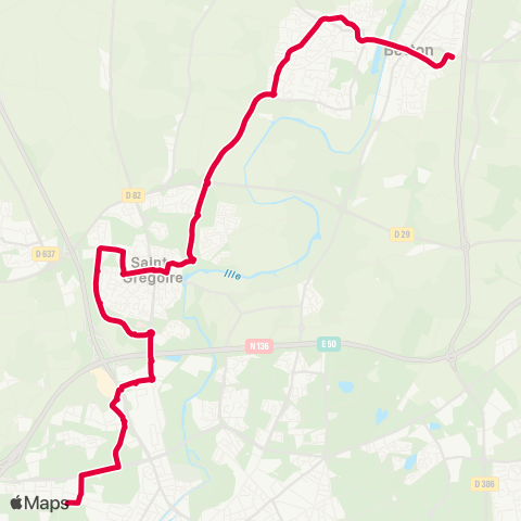 STAR Cesson-Sévigné (Cesson-Viasilva) - Betton (La Haute Plesse) - St-Grégoire - Rennes (Villejean-Uni) map