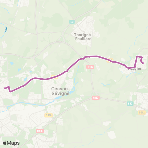 STAR Acigné (Timonière) - Rennes (Assomption) map