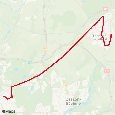 STAR Thorigné-Fouillard (Landelles) - Rennes (Assomption) map