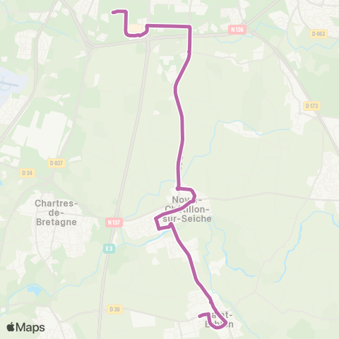 STAR Rennes (Coubertin) - Noyal-Châtillon-s/-Seiche - St-Erblon (Champ Mulon) map