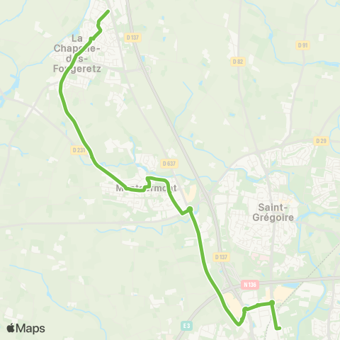 STAR La Chapelle-des-Fougeretz (Besneraie) - Montgermont - Rennes (Lycée Mendès France) map