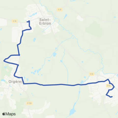 STAR Bourgbarré (Ctre de Loisirs) - Orgères - St-Erblon (Collège St-Paul) map