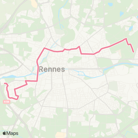 STAR Rennes (Beaulieu Chimie) - Rennes (Pte de Cleunay) map