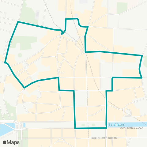 STAR Navette Ctre-Ville : Rennes (Rép. Jaurès) - Rennes (Ste-Anne) - Rennes (Rép. Jaurès) map