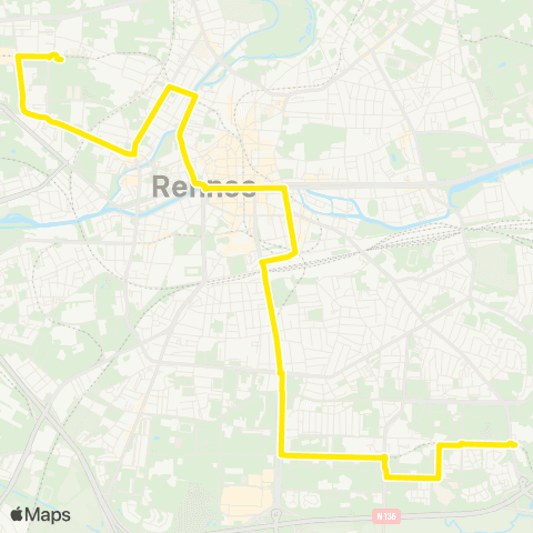 STAR Rennes (Villejean-Uni) - Rennes (La Poterie) map