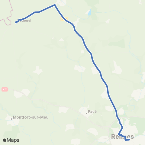 STAR Bécherel (Bécherel Ctre) - Rennes (Gares) map