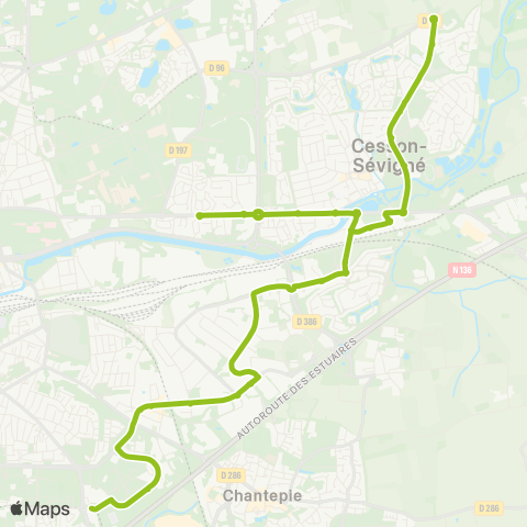 STAR Cesson-Sévigné (Lycée Ozanam) - Rennes (La Poterie) map