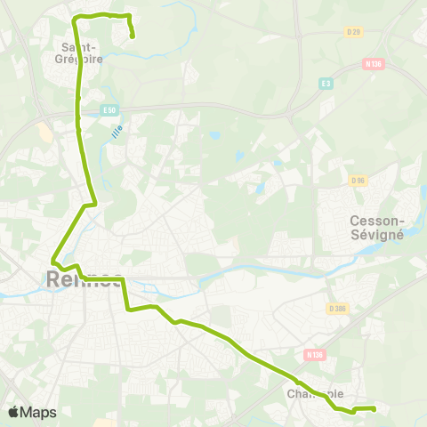 STAR St-Grégoire (Champ Daguet) - Rennes - Chantepie (Rosa Parks) map