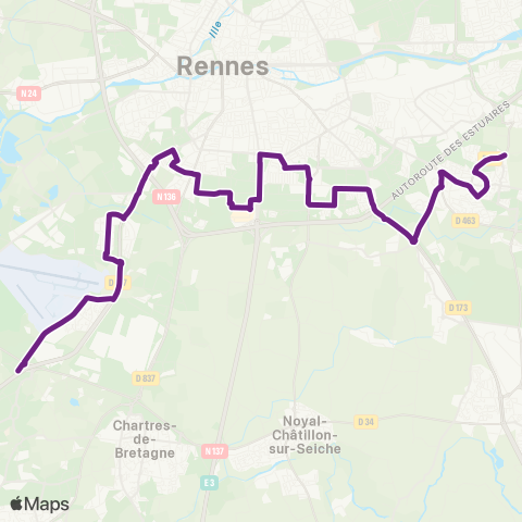 STAR Chantepie (Cucé) - Rennes - St-Jacques-de-la-Lande - Bruz (Pte de Ker-Lann) map