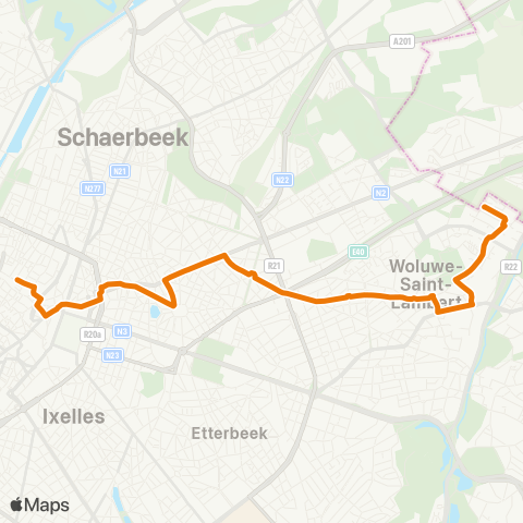 STIB De Brouckère - Hof Ten Berg map