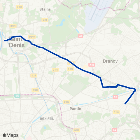 Île-de-France Mobilités Asnières <>︎ Noisy-le-Sec map