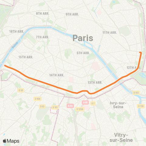 Île-de-France Mobilités Pont du Garigliano <>︎ Pte de Vincennes map