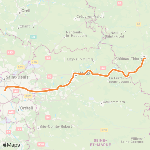 SNCF Gare de l'E. <>︎ Château-Thierry • La Ferté-Milon • Provins • Coulommiers map