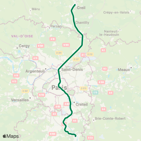 RATP/SNCF Creil <>︎ Melun • Malesherbes map