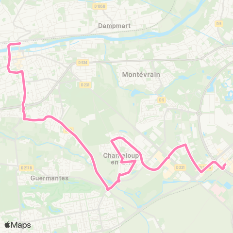 Île-de-France Mobilités Gare de Lagny Thorigny <> Gare de Val d'Europe map