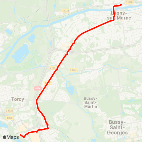 Île-de-France Mobilités Gare de Torcy <> Gare de Lagny Thorigny map