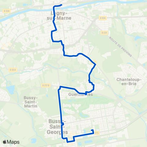Île-de-France Mobilités Gare de Lagny Thorigny <> Gare de Bussy-St-Georges map
