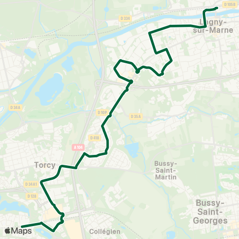 Île-de-France Mobilités Gare de Torcy <> Gare de Lagny Thorigny map