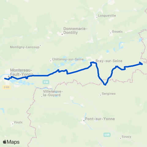 Île-de-France Mobilités Place Mérot <> Gare de Montereau Quai 12 map