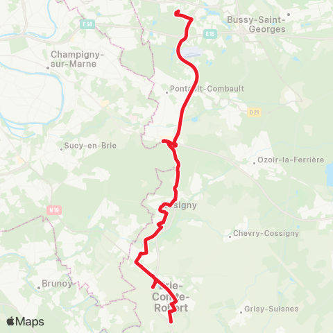 Île-de-France Mobilités Gare de Noisiel <> Victor Hugo map