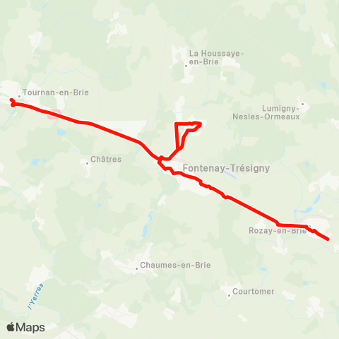 Île-de-France Mobilités Lycée la Tour des Dames <> Gare de Tournan map