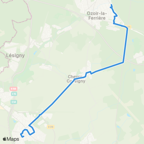 Île-de-France Mobilités Gare de Lieusaint Moissy <> Gare d'Ozoir-la-Ferrière map
