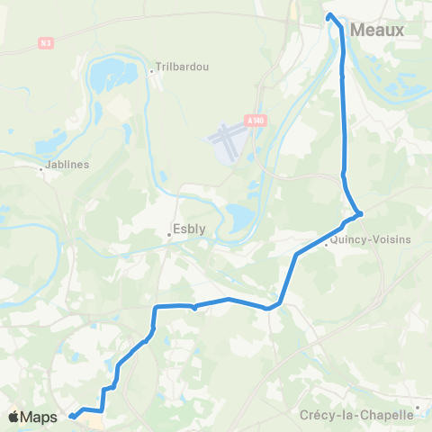 Île-de-France Mobilités Gare de Meaux Quai C <> Gare de Val d'Europe map