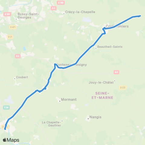 Île-de-France Mobilités Gare de Melun / Pl. de l'Ermitage <> Gare de Coulommiers map