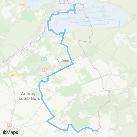 Île-de-France Mobilités Rd-pt des Sciences <> Roissypôle - Aéroport CDG 1 (D3) map