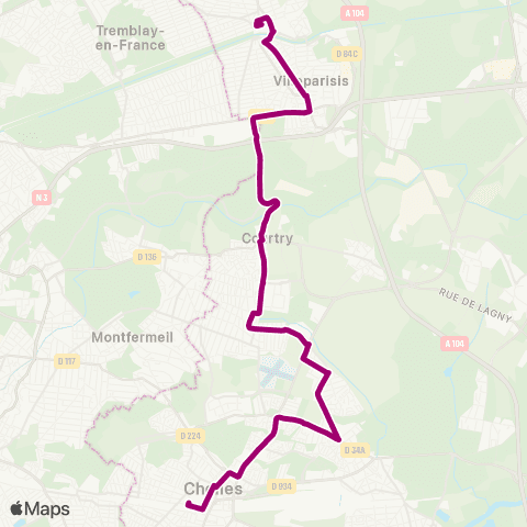 Île-de-France Mobilités Gare de Chelles - Gournay <> Gare de Villeparisis - Mitry-le-Neuf map