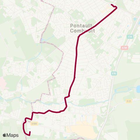 Île-de-France Mobilités Les 4 Chênes <> Gare de Pontault (Rue de l'E.) map