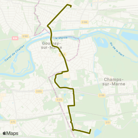 Île-de-France Mobilités Bois de l'Étang - Uni <> Gare de Chelles - Gournay map