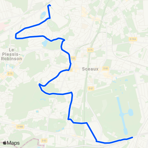 Île-de-France Mobilités Division Leclerc <> La Croix de Berny RER map