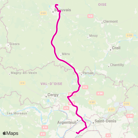 Île-de-France Mobilités La Défense / Terminal Jules Verne <> Aéroport Paris Beauvais map
