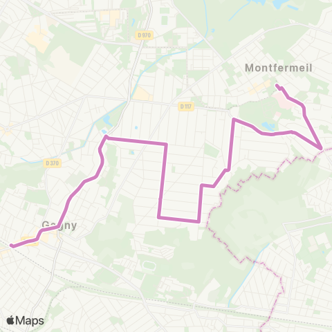 Île-de-France Mobilités Hôpital de Montfermeil <> Gare de Gagny map