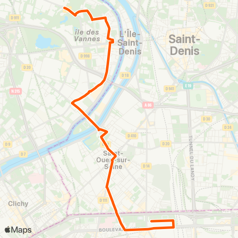 Île-de-France Mobilités Zone Industrielle N. <> Pte de Clignancourt / Croisset map